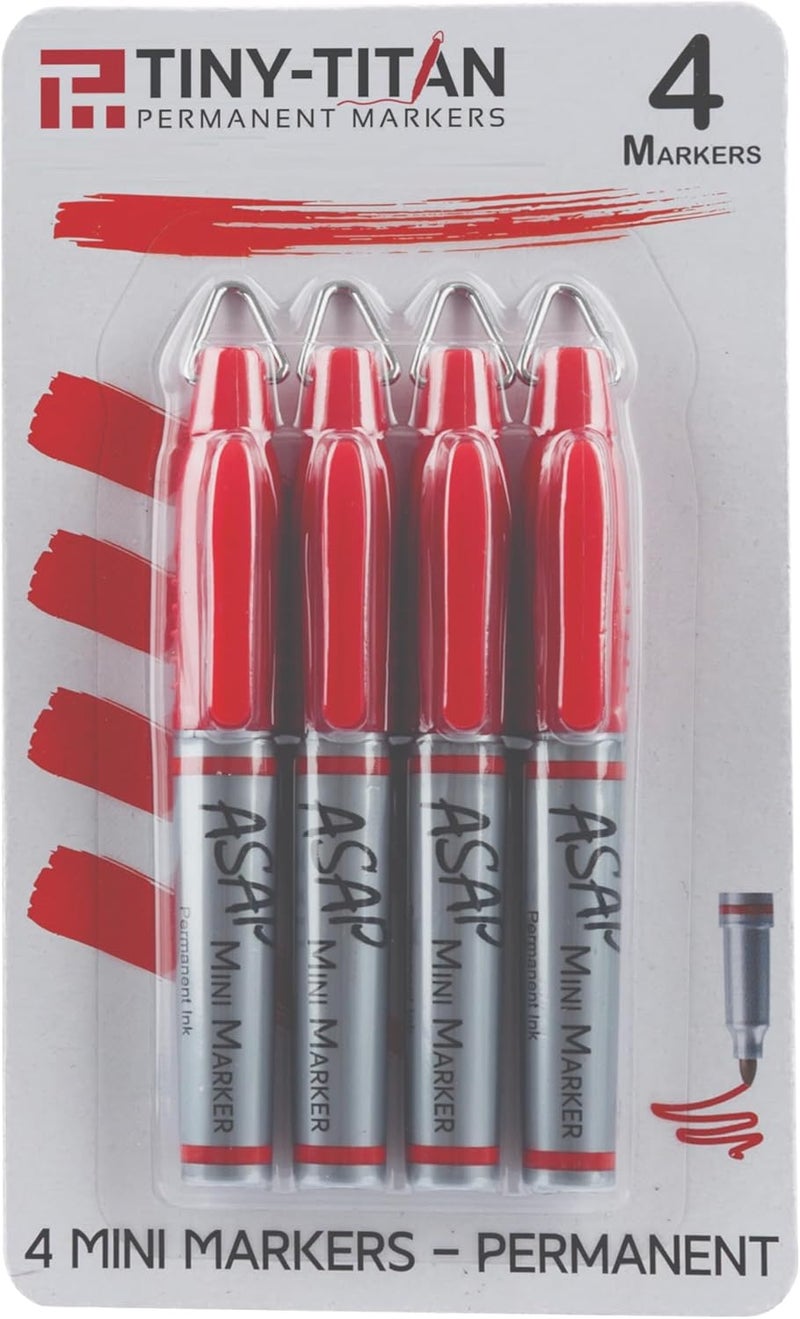 Tiny-Titan Mini Markers, Mini Markers, Keychain Clip, Golf Ball Marker, Clip On Nurse's Badge - Mini Markers - RED Ink - Fine Point - 4 Pens Per Pack - Image 1